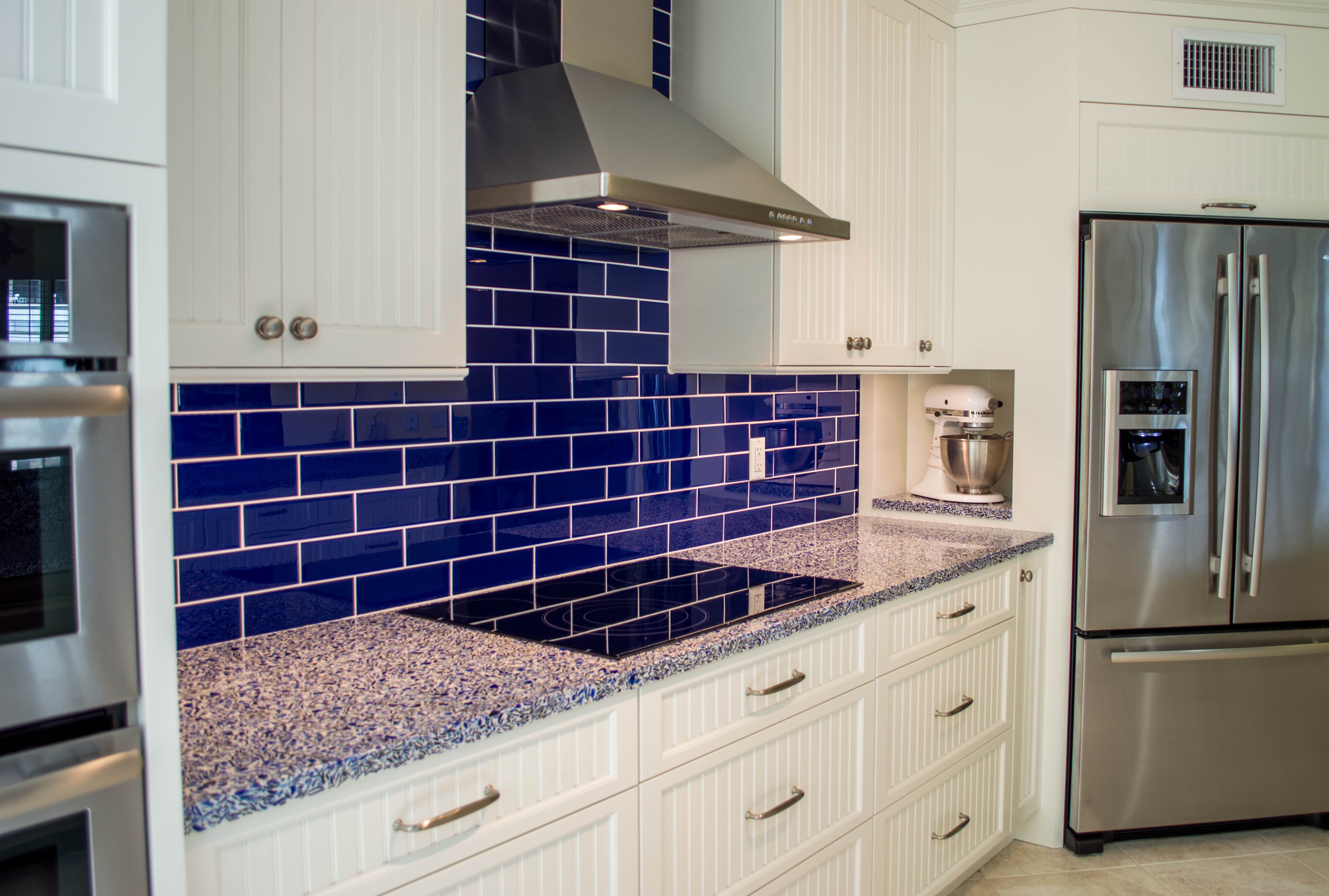 3-vetrazzo recycled glass in cobalt skye for countertops and creative kitchen storage by waterview kitchens