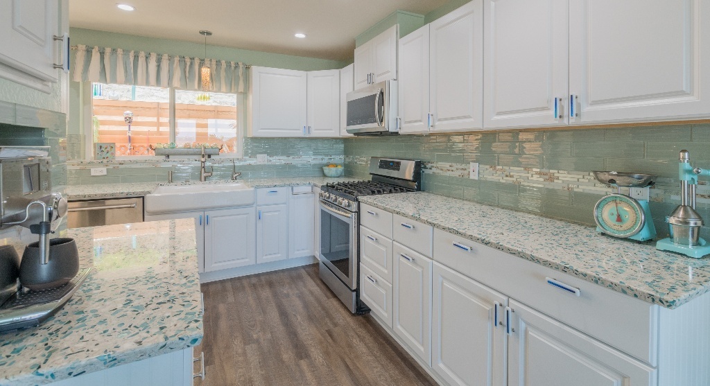 Turquoise Recycled Glass Countertops, California Countertops San Diego